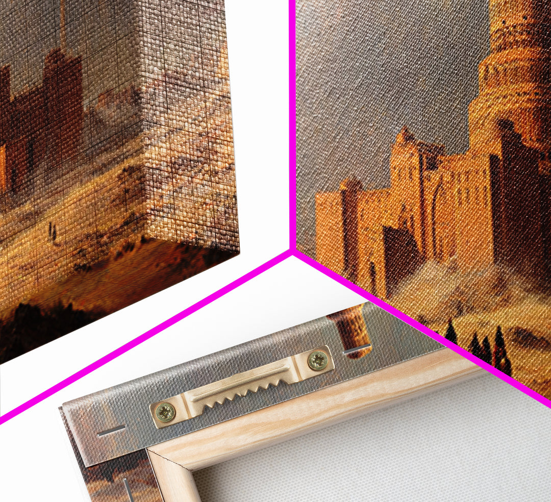 Ancient Desert Ziggurat At Sunrise Canvas Print, Fantasy Architecture Wall Art, Babylon Tower Landscape, Warm Neutral Decor