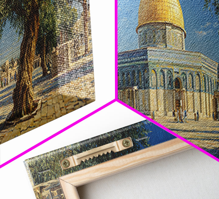 Beautiful Dome Mosque Courtyard With Olive Trees Under Blue Sky Traditional Middle Eastern Oil Painting Wall Art