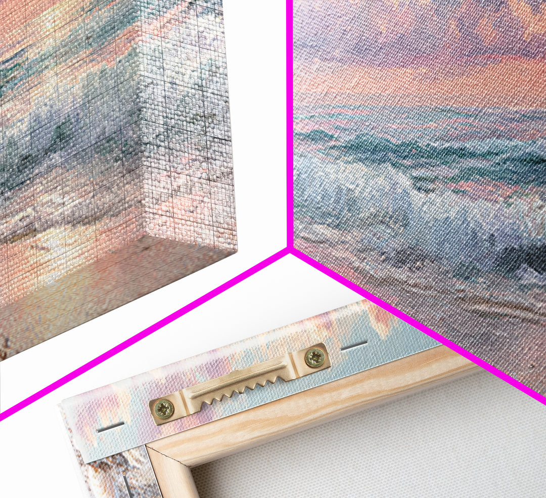 Pastel Ocean Waves And Shells Beach Wall Art, Coastal Canvas Print, Seashell Bathroom Decor And Beach House Gift For Her