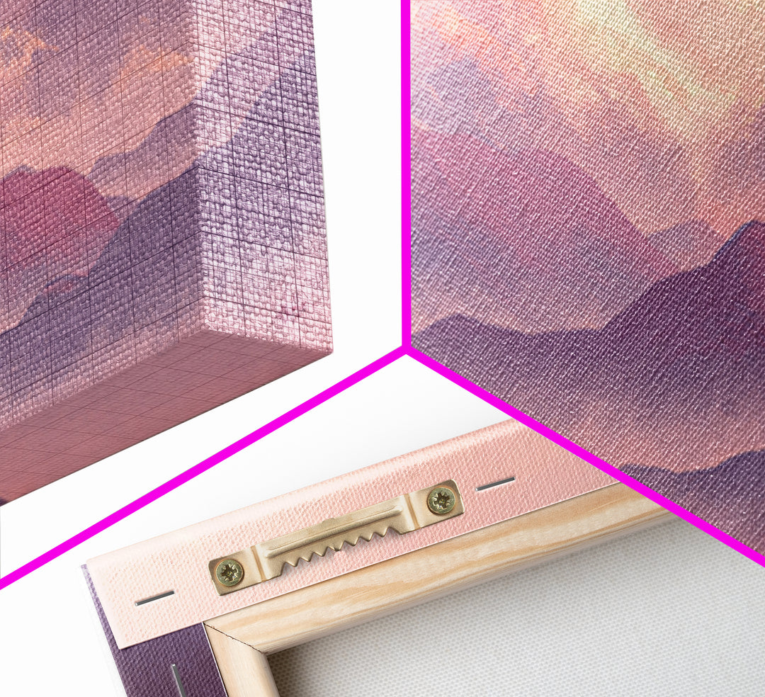 Misty Purple Mountains At Sunrise Wall Art, Modern Landscape Canvas Print, Calming Bedroom Decor And Living Room Wall Art Prints