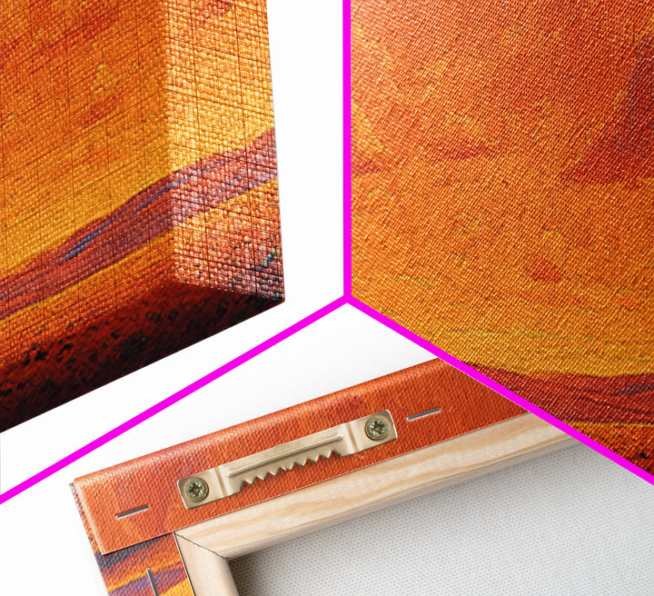 Orange Desert Mosque At Sunset Wall Art, Islamic Landscape Print, Panoramic Canvas, Prayer Room Decor, Warm Earth Tone Home Decor