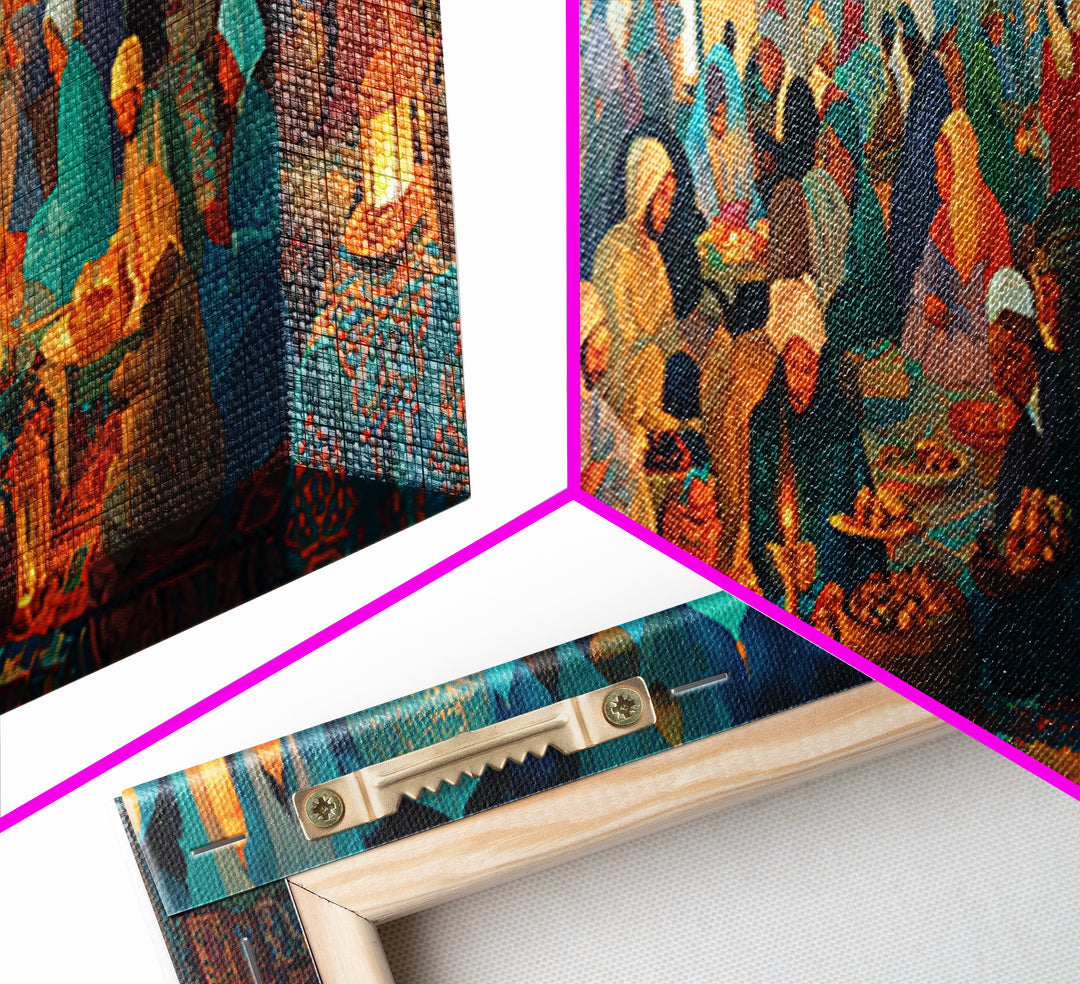 Colorful Middle Eastern Market Scene Painting Wall Art Captivating Cultural Artwork Framed Canvas Print