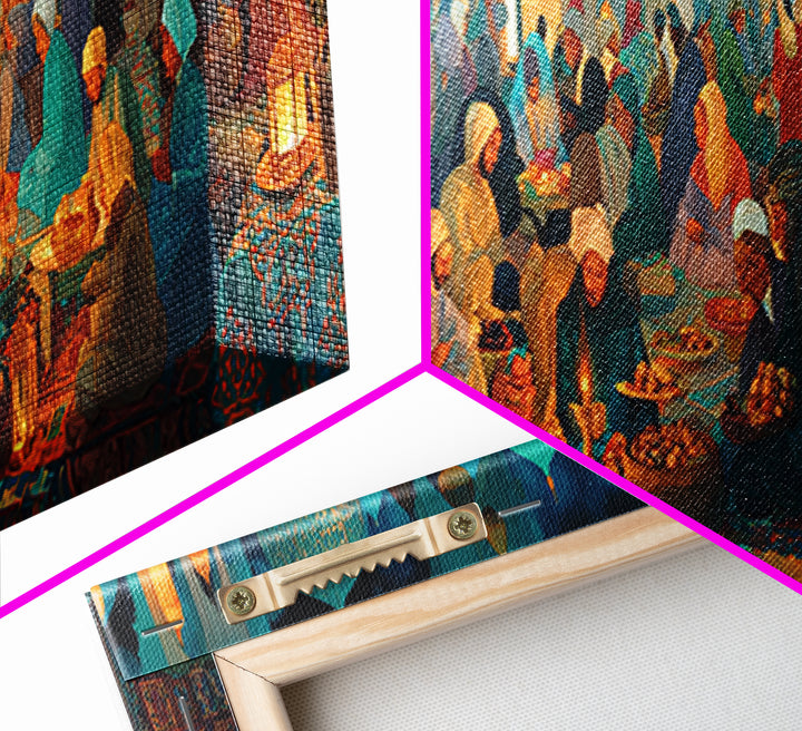 Colorful Middle Eastern Market Scene Painting Wall Art Captivating Cultural Artwork Framed Canvas Print