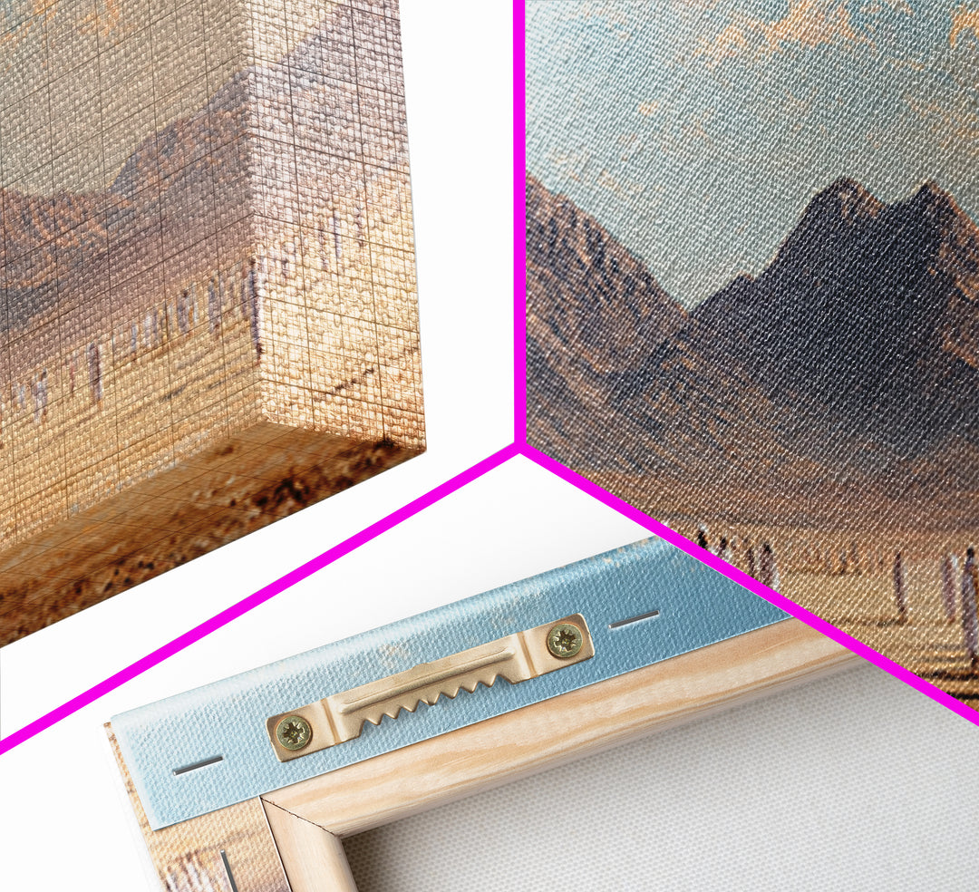 Spiritual Pilgrimage Across Expansive Desert Landscape With Mountaintops Wall Art