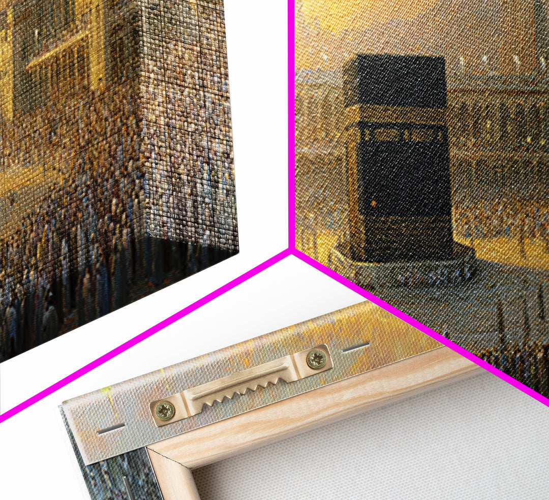 Kaaba At Mecca During Hajj Framed Canvas Print, Islamic Wall Art, Prayer Room Decor, Muslim Gift, Panoramic Mosque Art Print