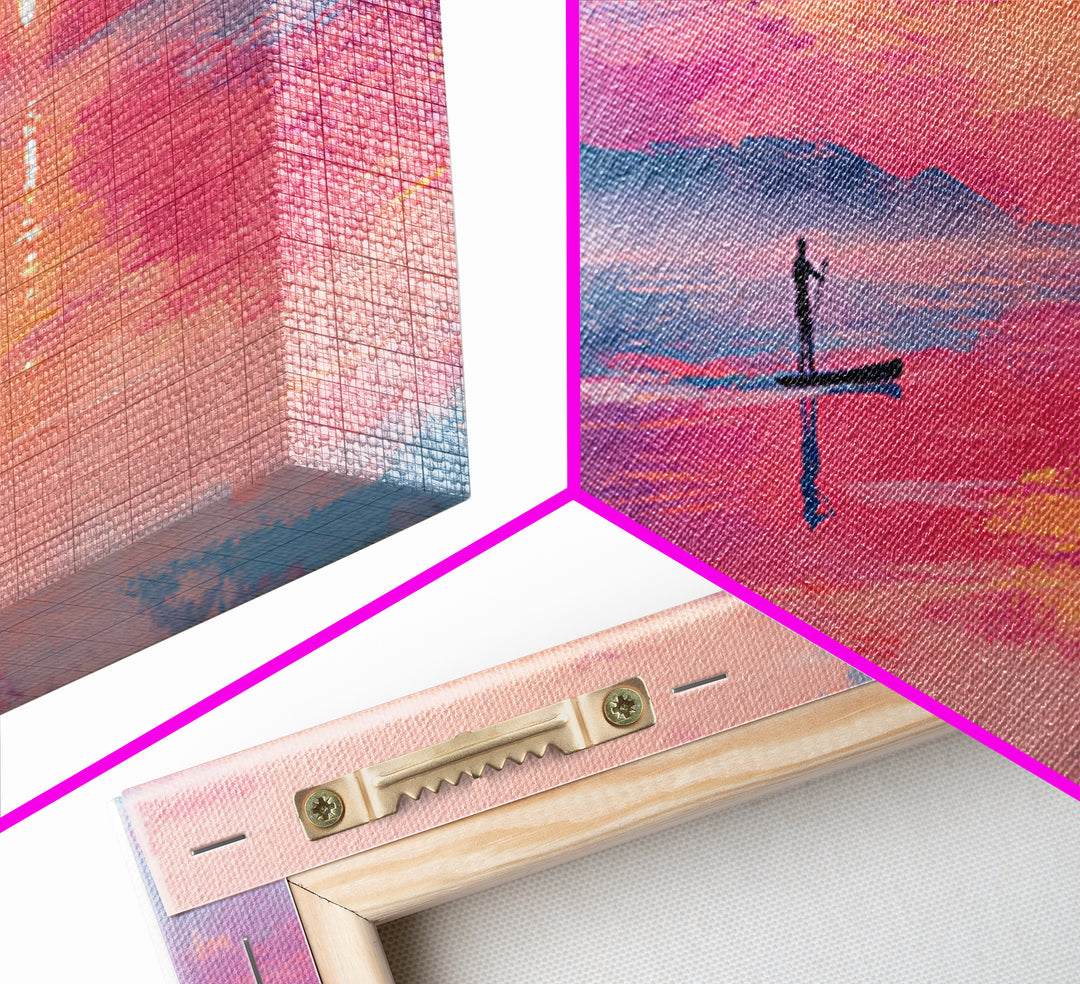 Serene Paddleboarder At Sunset With Pink Purple Sky Wall Art Canvas Print For Coastal Home Decor