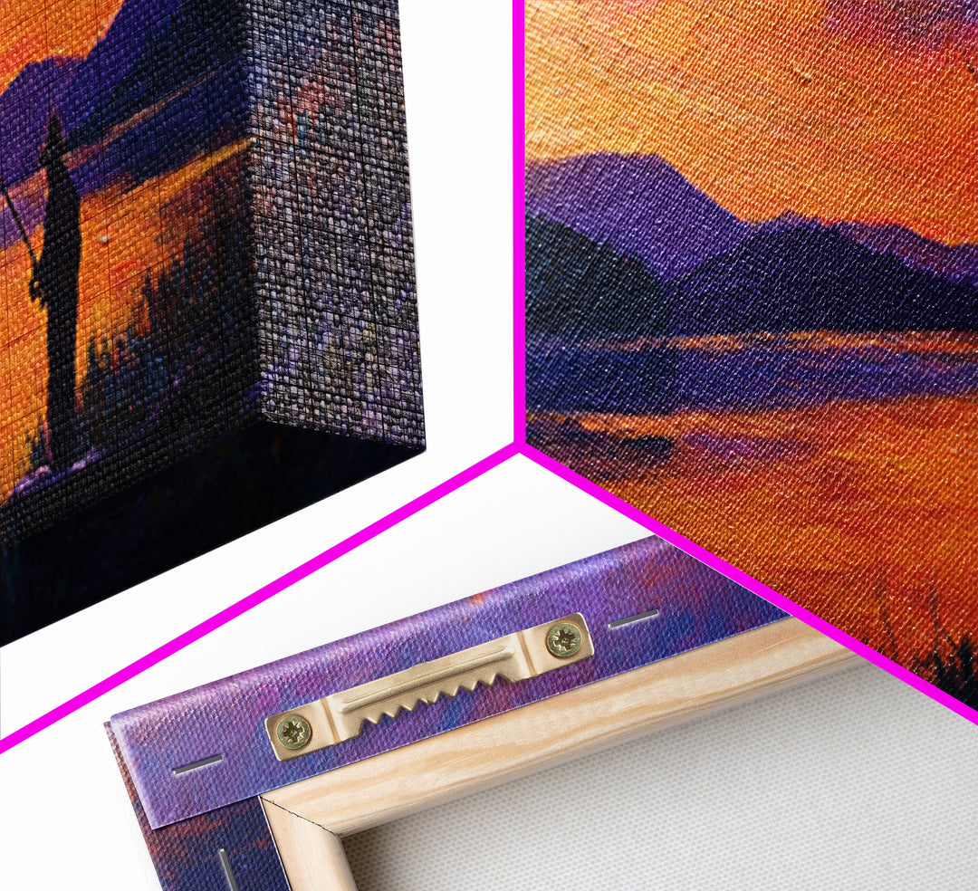 Majestic Islamic Holy Site Sunset Panorama Painting Framed Canvas Print For Spiritual Wall Decor