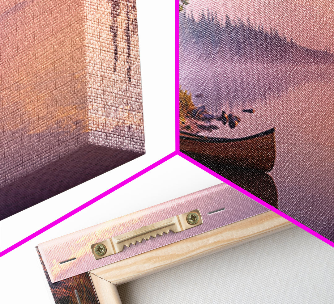Majestic Sunset Over Misty Lake Landscape Painting Wall Art Canvas Print Rustic Nature Wall Decor