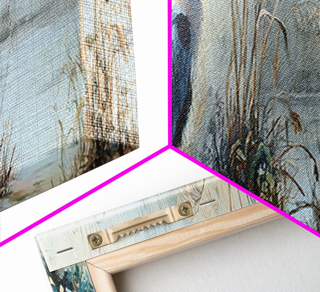 Detailed Watercolor Painting Of Heron By Misty Lakeside Capturing Serene Nature Wall Art Print