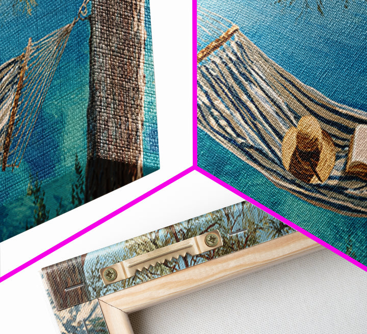 Coastal Hammock By Turquoise Water Wall Art, Beach House Canvas Print, Relaxing Nature Decor, Summer Lake House Gift For Her