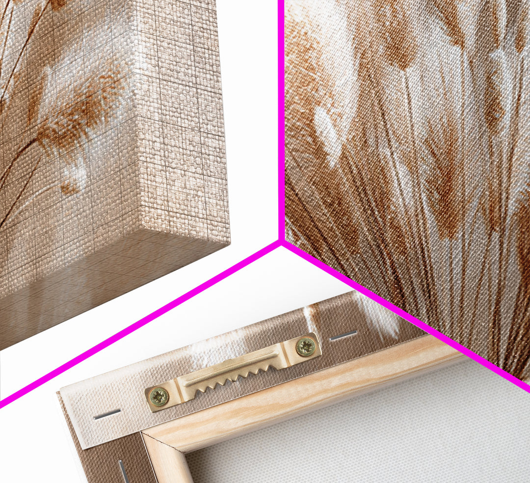 Soft Pampas Grass Plumes Wall Art, Minimalist Neutral Canvas Print, Boho Bedroom Decor, Wabi Sabi Living Room Gift For Her