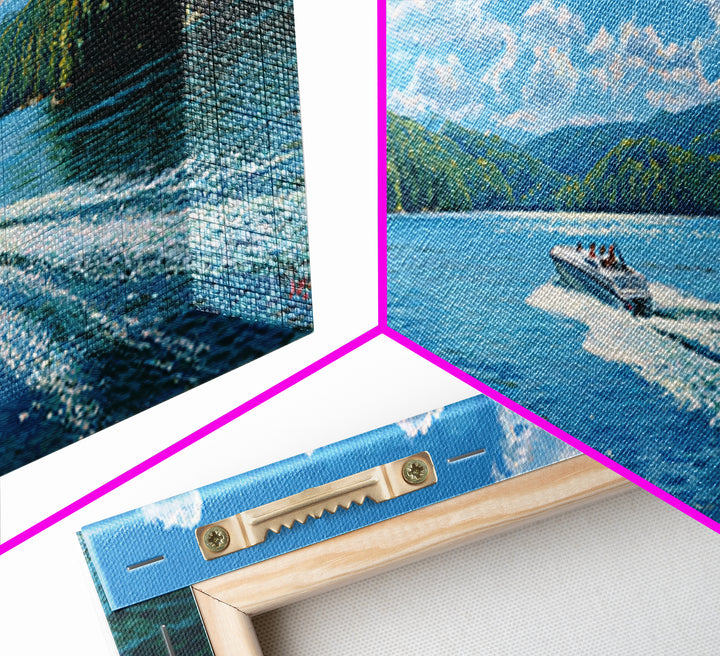 Pine Forest Lake Wall Art, Speedboat Wake Landscape Canvas Print, Lake House Decor, Nature Wall Decor, Large Wall Art Prints