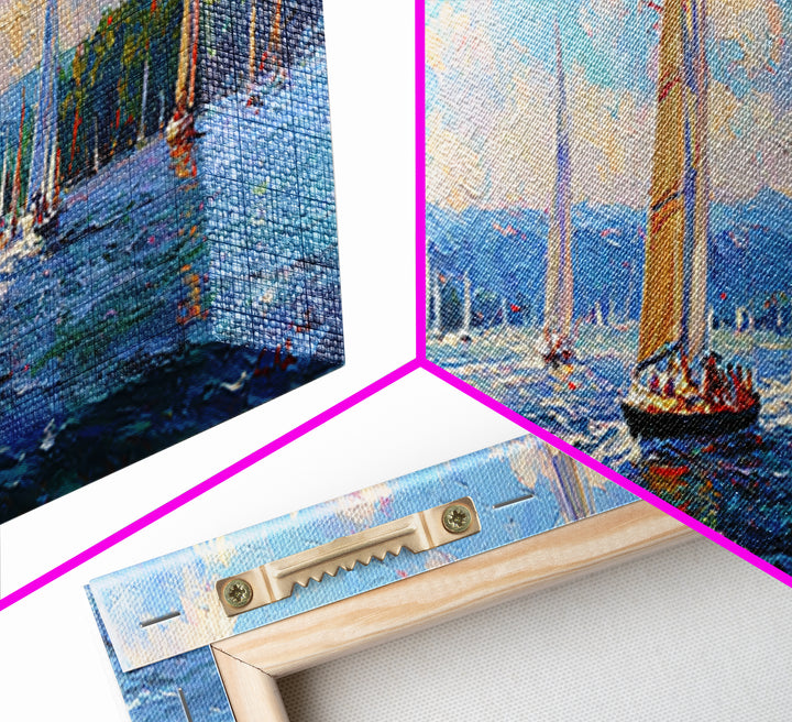 Impressionist Sailboat Regatta Canvas Print, Lake Seascape Wall Art, Nautical Coastal Decor For Living Room And Lake House Decor