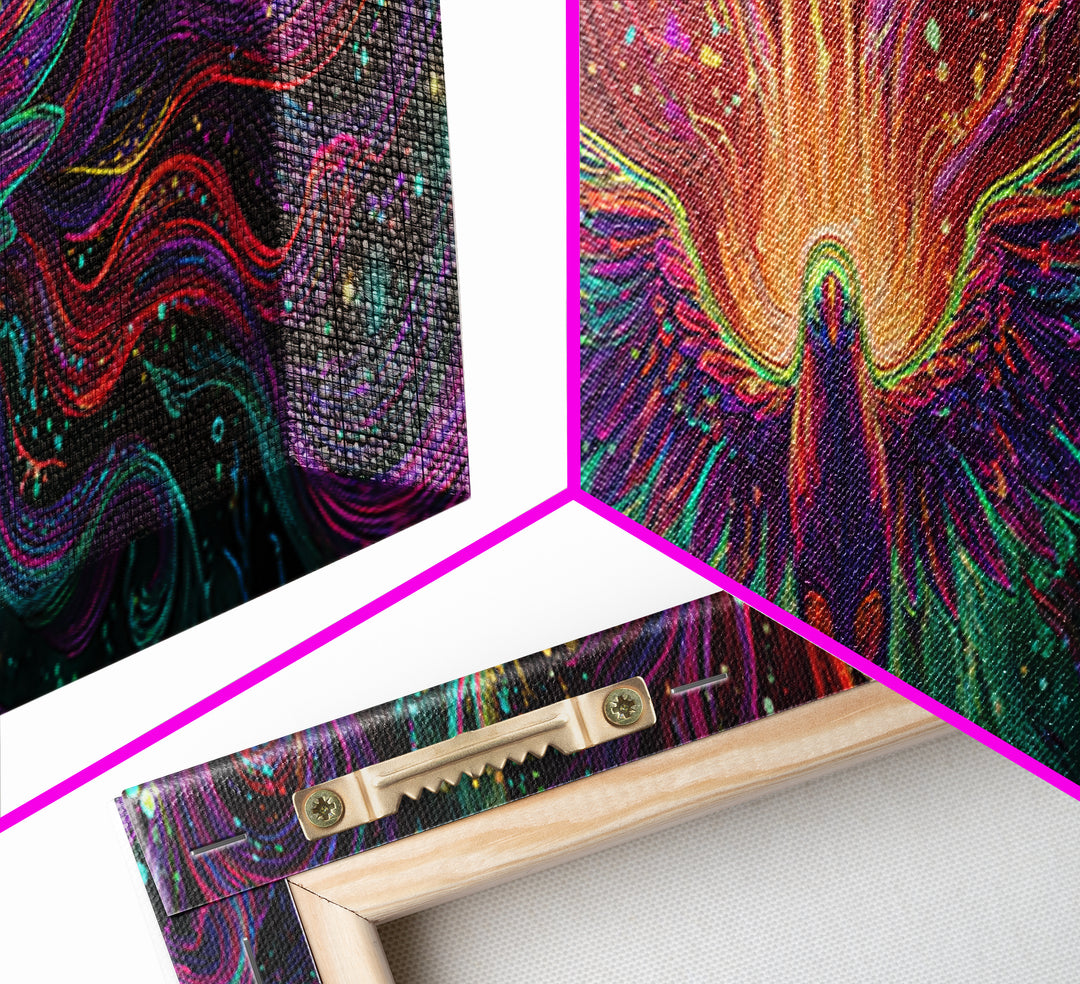 Fiery Rainbow Phoenix Canvas Print, Colorful Fantasy Bird Wall Art, Mythical Creature Decor, Magical Living Room Art, Unique Gift