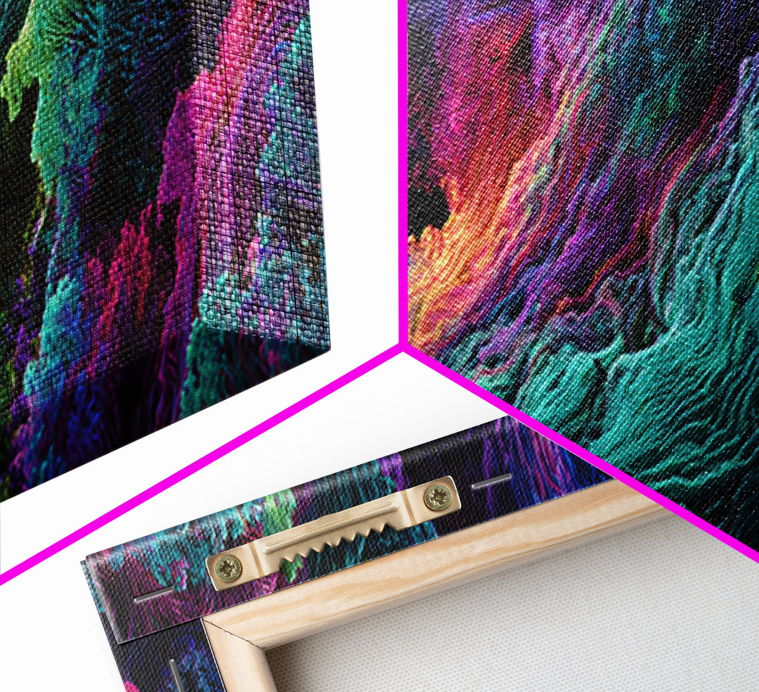 Vibrant Fractal Ocean Wave Canvas Print, Psychedelic Abstract Art, Colorful Wall Decor, Modern Statement Living Room Art