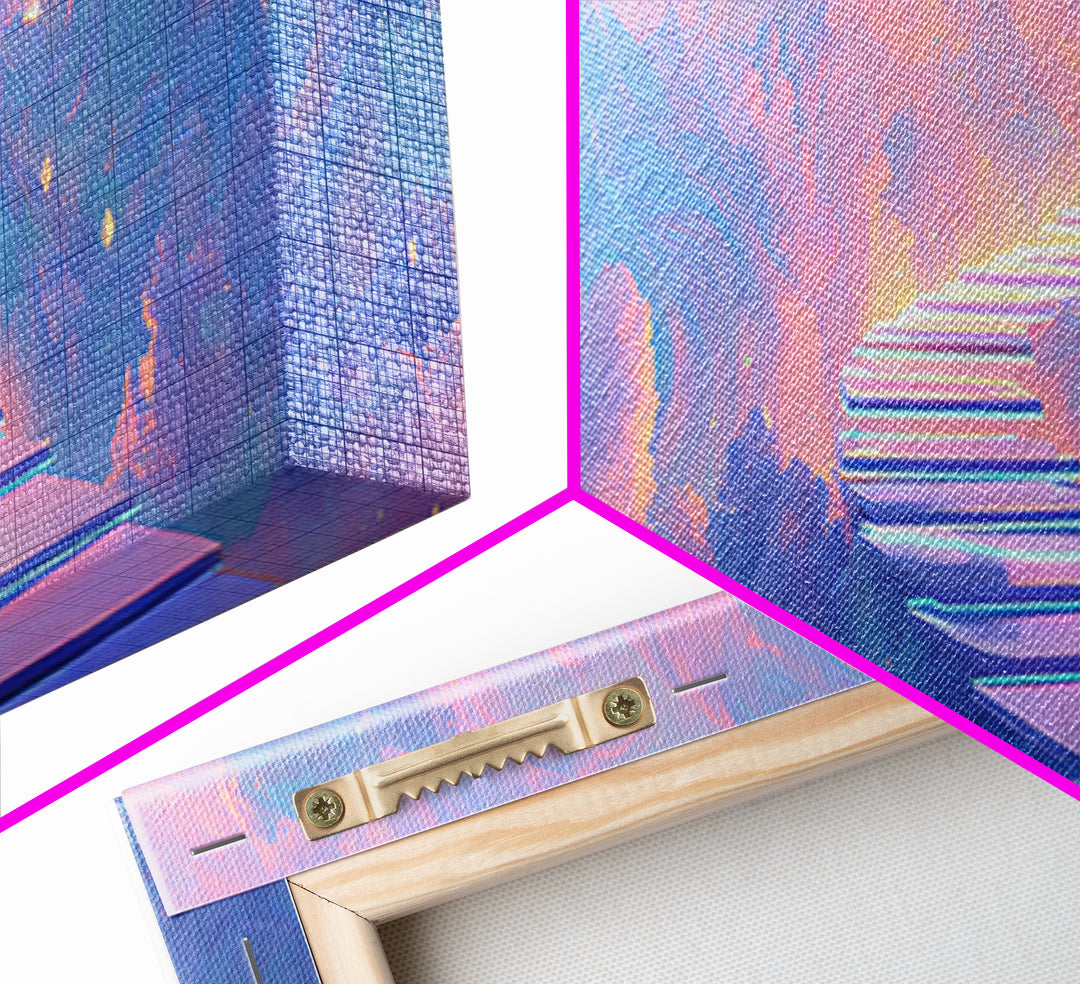 Pastel Stairway To Heaven Framed Canvas Print, Dreamy Cloudscape Wall Art, Fantasy Celestial Bedroom Decor, Gift For Her