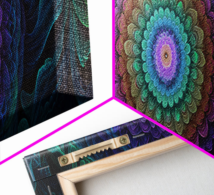 Rainbow Mandala Flower Fractal Wall Art, Spiritual Psychedelic Canvas Print, Boho Meditation Decor, Colorful Zen Gift Idea