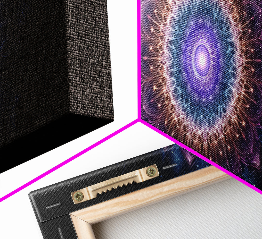 Glowing Purple Mandala Cosmic Wall Art, Celestial Abstract Canvas Print, Spiritual Decor, Meditation Room Art Gift For Her