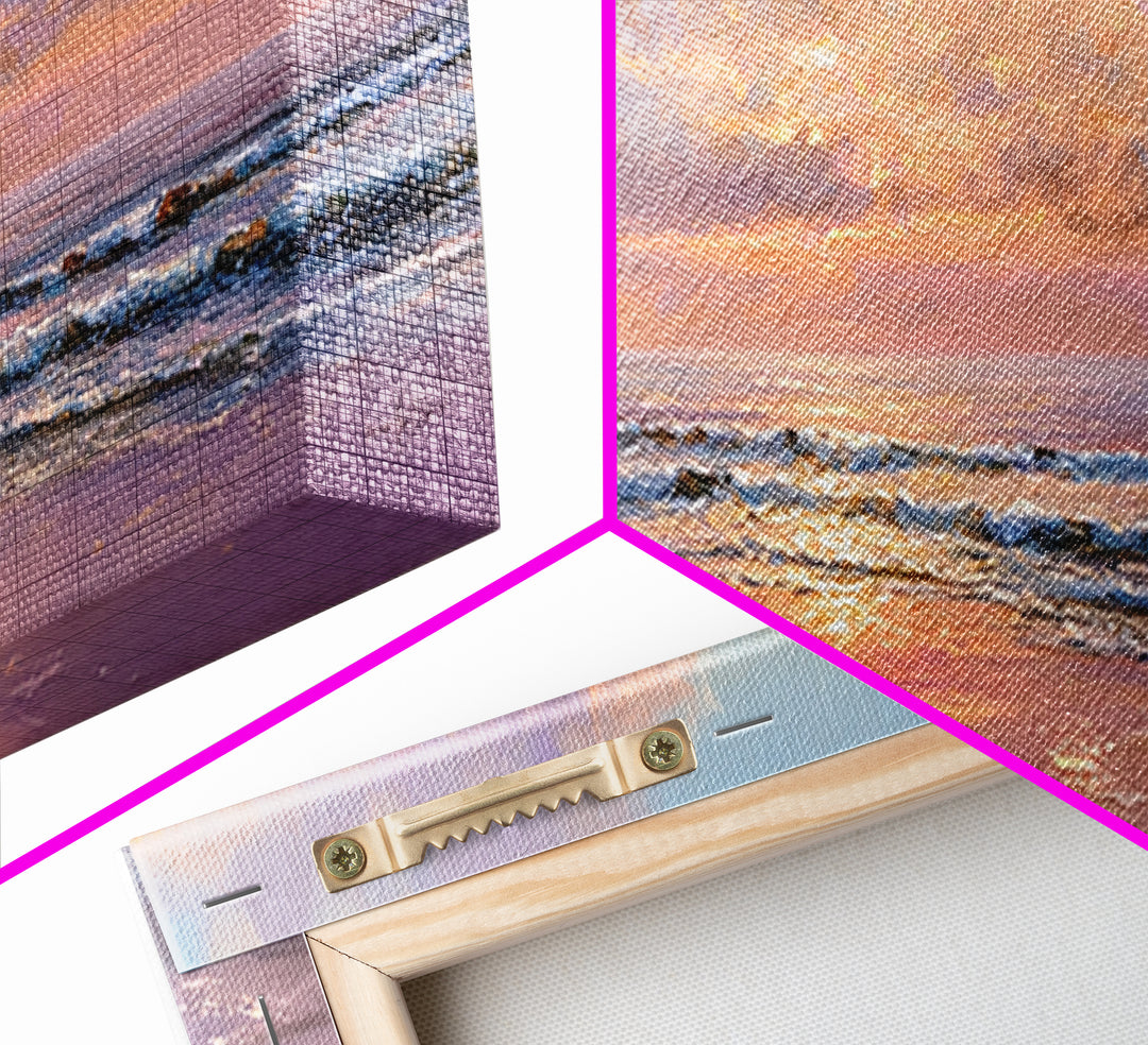 Pastel Ocean Sunset Canvas Print, Romantic Seascape Painting, Coastal Wall Art, Serene Beach House Living Room Decor Gift