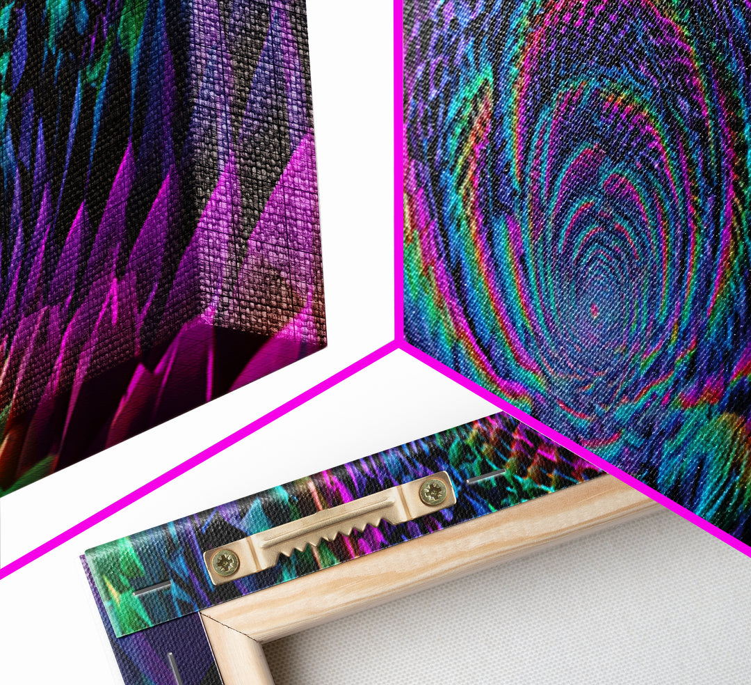 Rainbow Crystal Vortex Tunnel With Geometric Depth Canvas Print, Psychedelic Wall Art For Modern Abstract Home Decor And Office Decor
