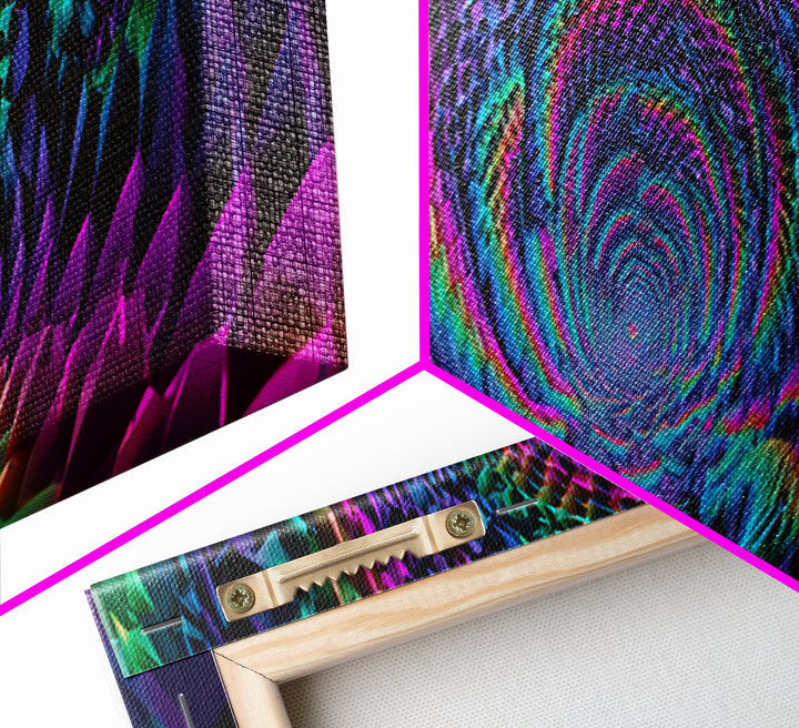 Rainbow Crystal Vortex Tunnel With Geometric Depth Canvas Print, Psychedelic Wall Art For Modern Abstract Home Decor And Office Decor