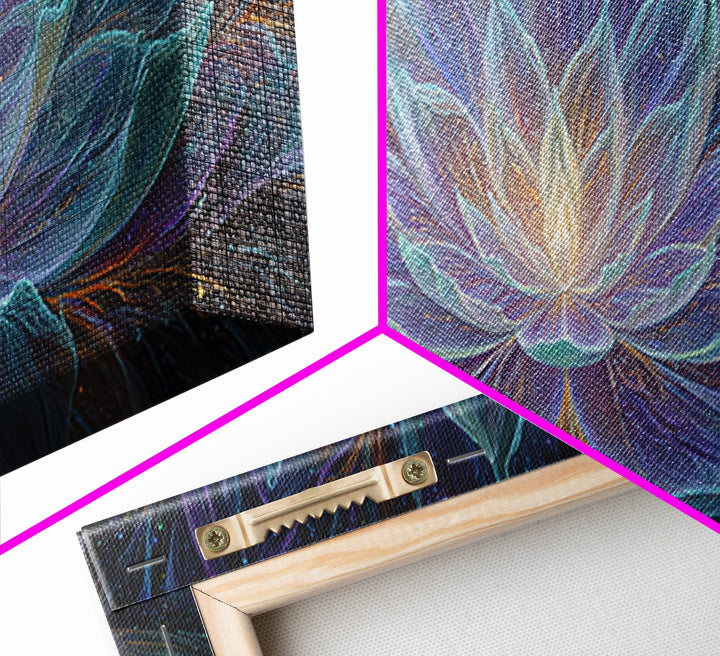 Luminous Cosmic Lotus Canvas Print, Celestial Flower, Meditation Room Art, Spiritual Wall Decor, Yoga Studio Decor Gift Idea