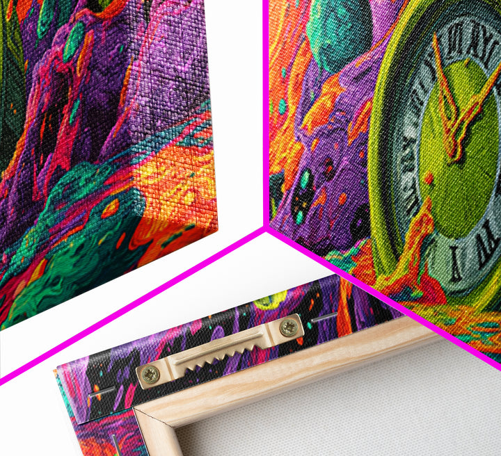 Melting Clock Alien Planet Wall Art, Surreal Psychedelic Landscape Print, Colorful Fantasy Decor, Statement Canvas Print