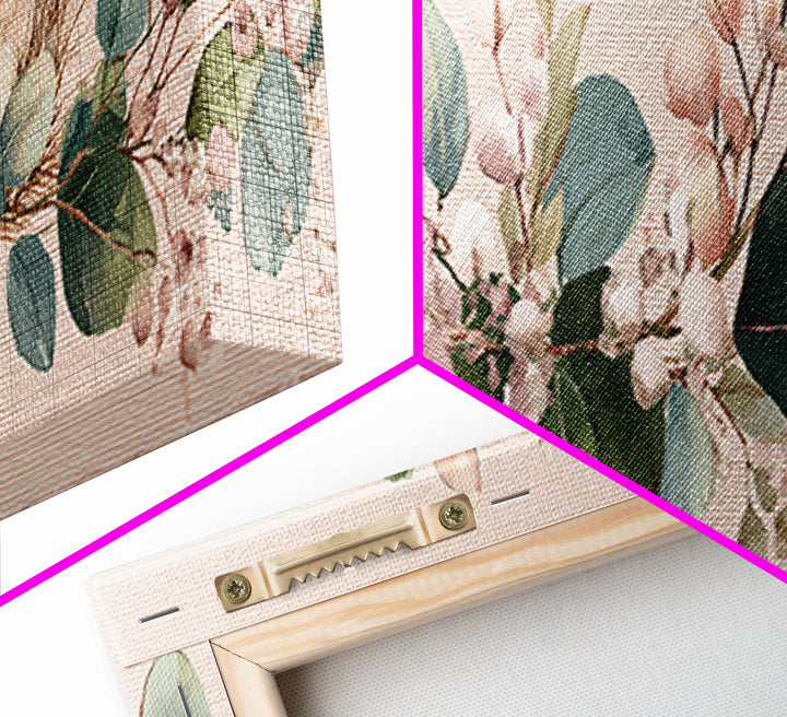 Eucalyptus Cotton Floral Garland Framed Canvas Print, Sage Green Wall Art, Boho Nursery Decor, Farmhouse Home Gift For Her