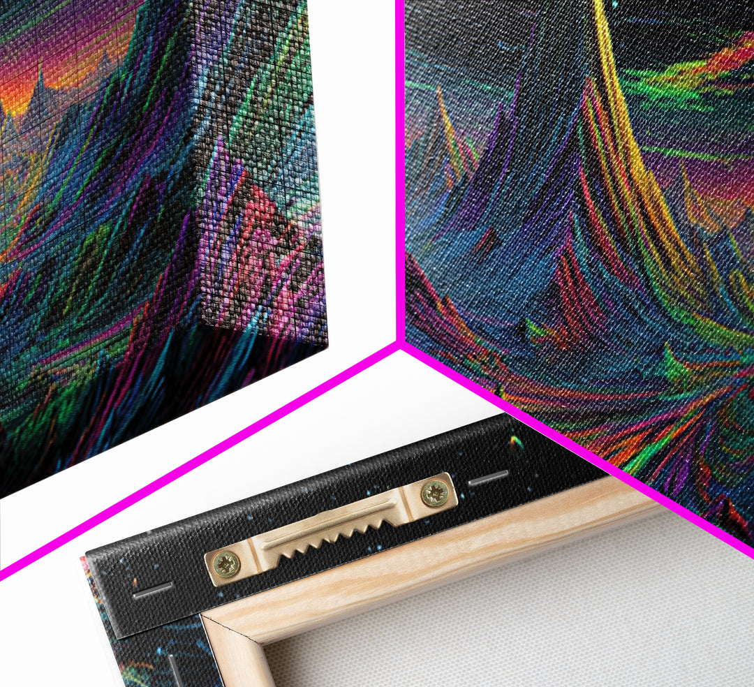Alien Mountain Road Under Stars Wall Art, Psychedelic Space Landscape, Sci Fi Decor, Panoramic Canvas, Vaporwave Gamer Room Print
