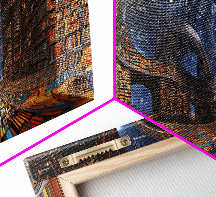 Grand Surreal Library Wall Art, Magical Bookshelves, Dark Academia Decor, Book Lover Gift, Home Office Wall Decor Art Print
