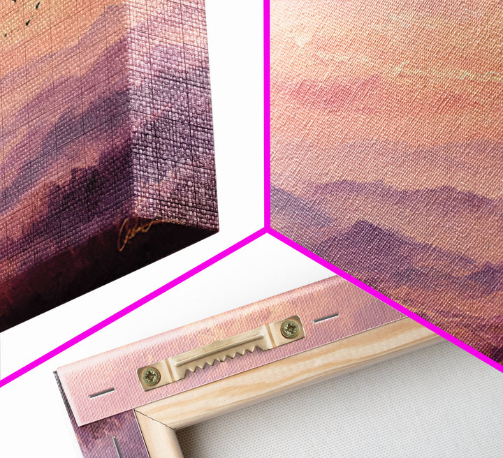 Misty Pink Mountain Landscape Wall Art, Romantic Sunrise Canvas Print, Large Horizontal Living Room Decor, Nature Gift Print
