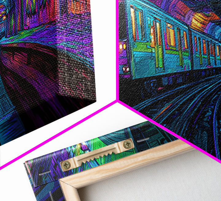 Neon Graffiti Subway Canvas Print, Urban Street Art Train, Cyberpunk Wall Decor, Gaming Room Art, Modern Wall Art Gift For Him