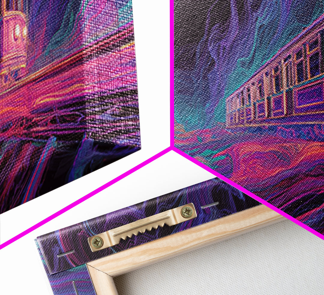 Neon Ghost Train Canvas Print, Cyberpunk Subway, Futuristic Urban Wall Decor, Gaming Room Decor, Sci Fi Modern Wall Art Gift