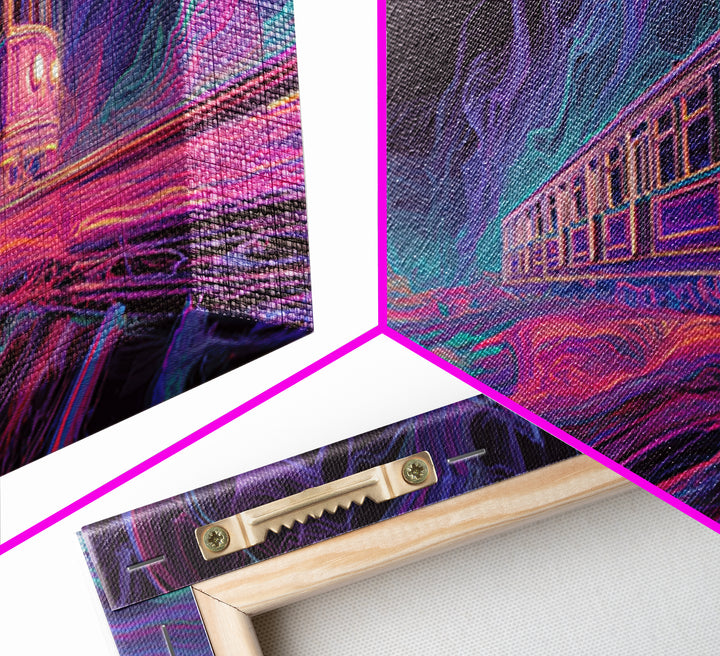 Neon Ghost Train Canvas Print, Cyberpunk Subway, Futuristic Urban Wall Decor, Gaming Room Decor, Sci Fi Modern Wall Art Gift