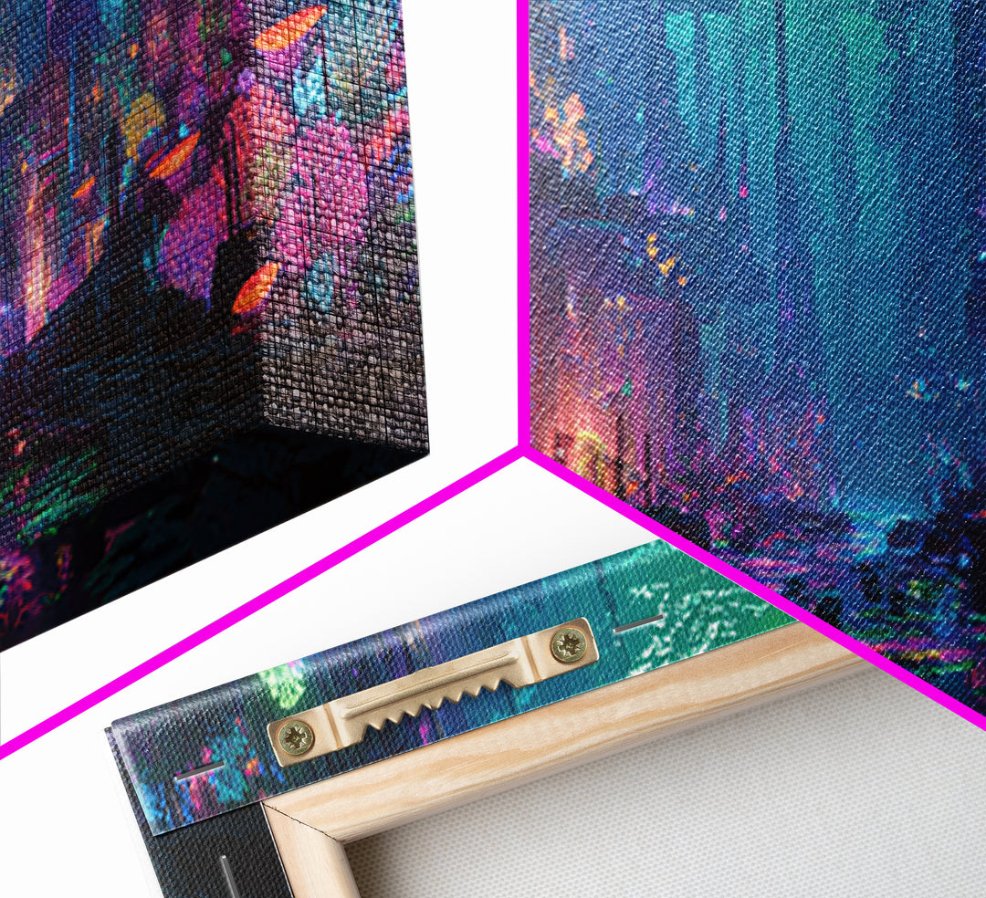 Neon Flooded Cyber City Wall Art, Futuristic Cityscape, Dystopian Sci Fi Decor, Gaming Room Wall Art, Modern Home Decor Print