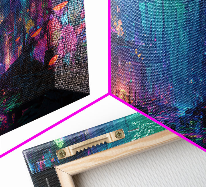 Neon Flooded Cyber City Wall Art, Futuristic Cityscape, Dystopian Sci Fi Decor, Gaming Room Wall Art, Modern Home Decor Print