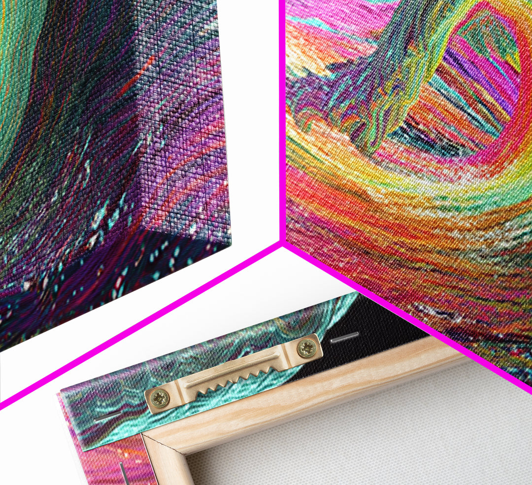 Rainbow Psychedelic Ocean Wave Canvas Print, Surf Wall Art, Colorful Coastal Decor, Modern Abstract Beach House Art Print