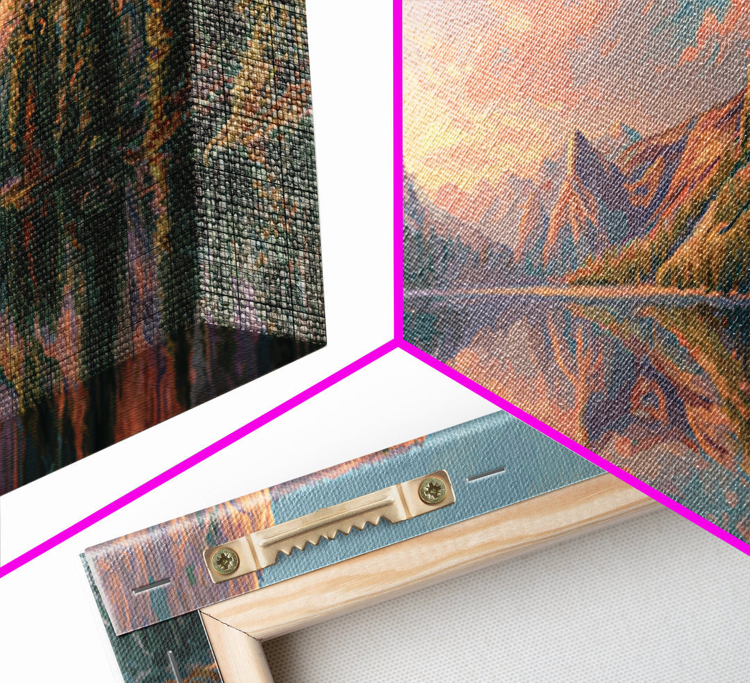 Serene Mountain Lake Sunset Wall Art, Panoramic Landscape Canvas Print, Rustic Nature Decor For Living Room And Cabin Home Decor