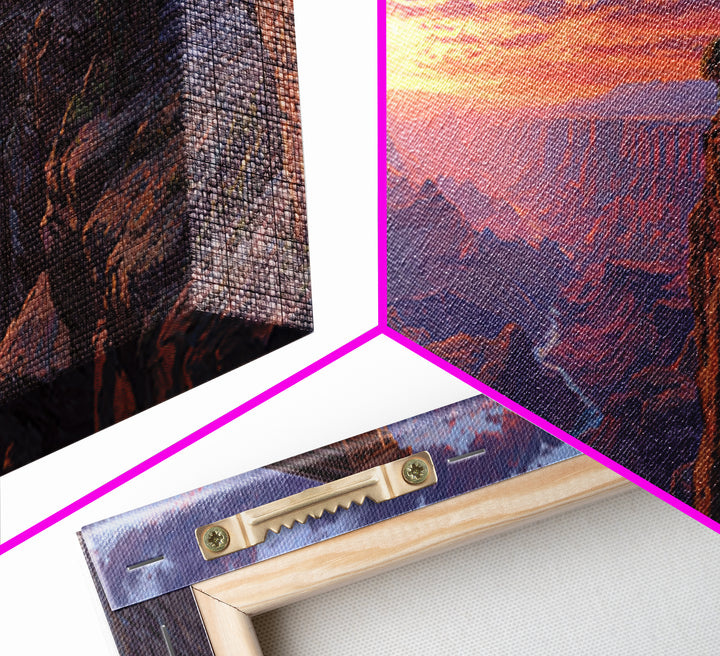 Grand Canyon Sunset Lookout Framed Canvas Print, Southwest Landscape Wall Art, Rustic Cabin Decor, National Park Travel Poster Print