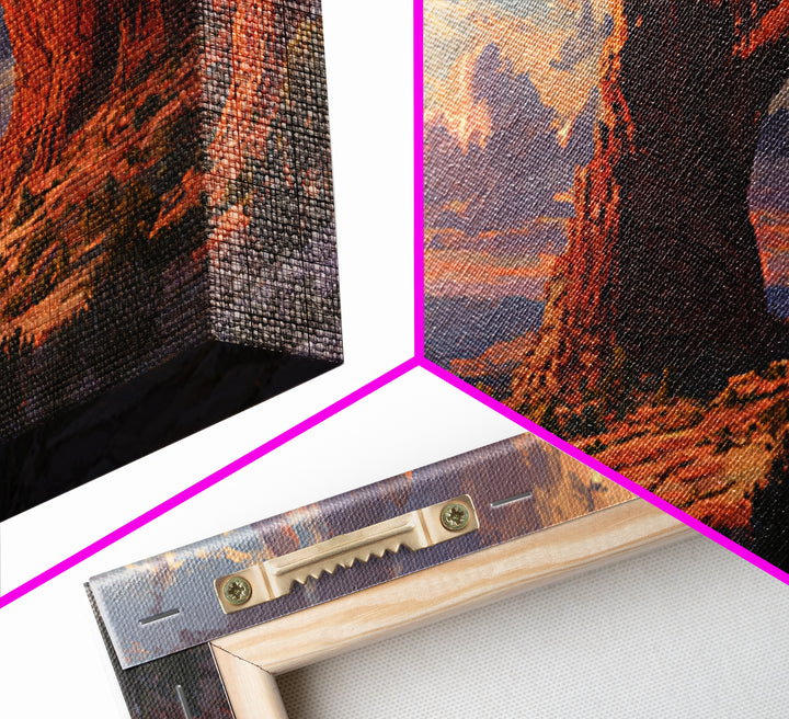 Red Rock Desert Arch At Sunset Framed Canvas Print, Southwest Landscape Wall Art, Utah Travel Decor, Rustic Home Decor, Nature Wall Art