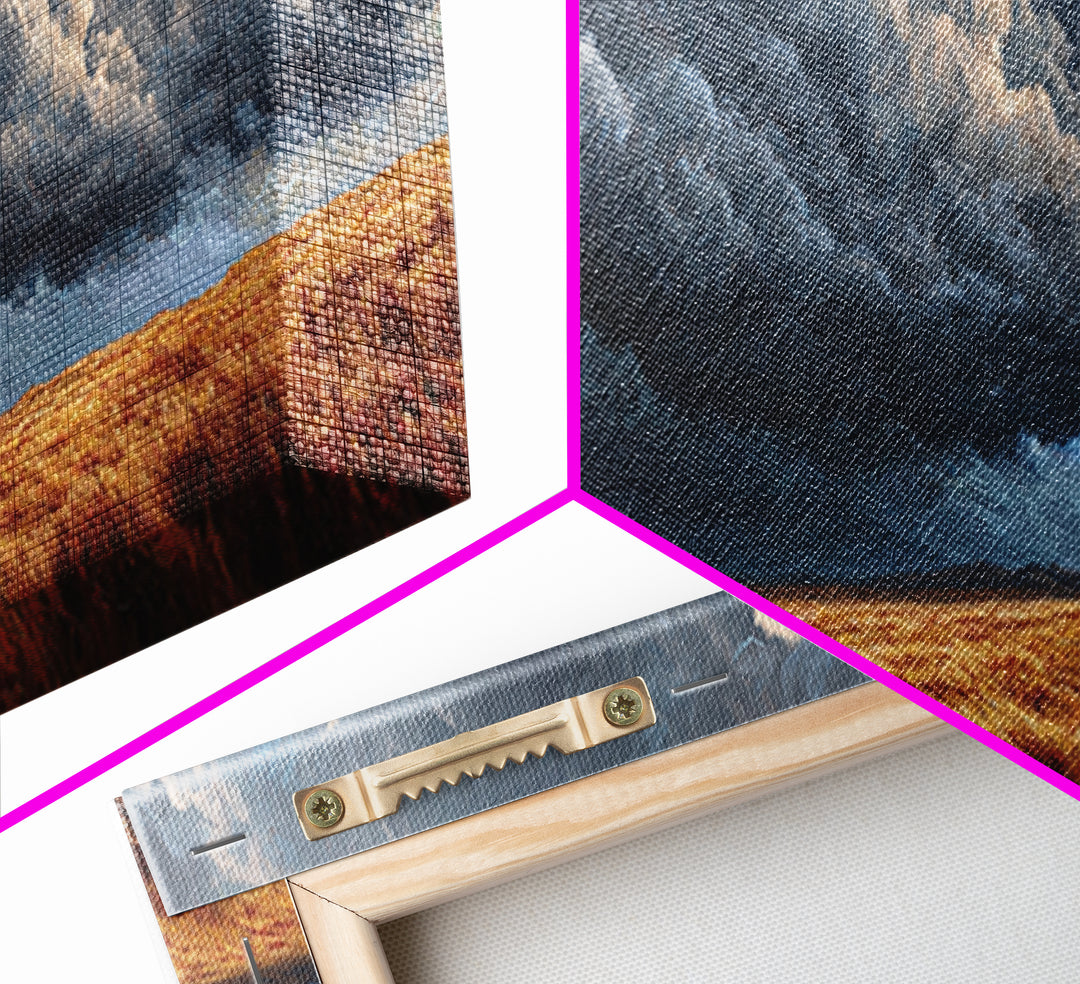 Stormy Prairie Barn Wall Art, Rustic Farmhouse Landscape Painting, Moody Country Decor, Large Horizontal Framed Canvas Print