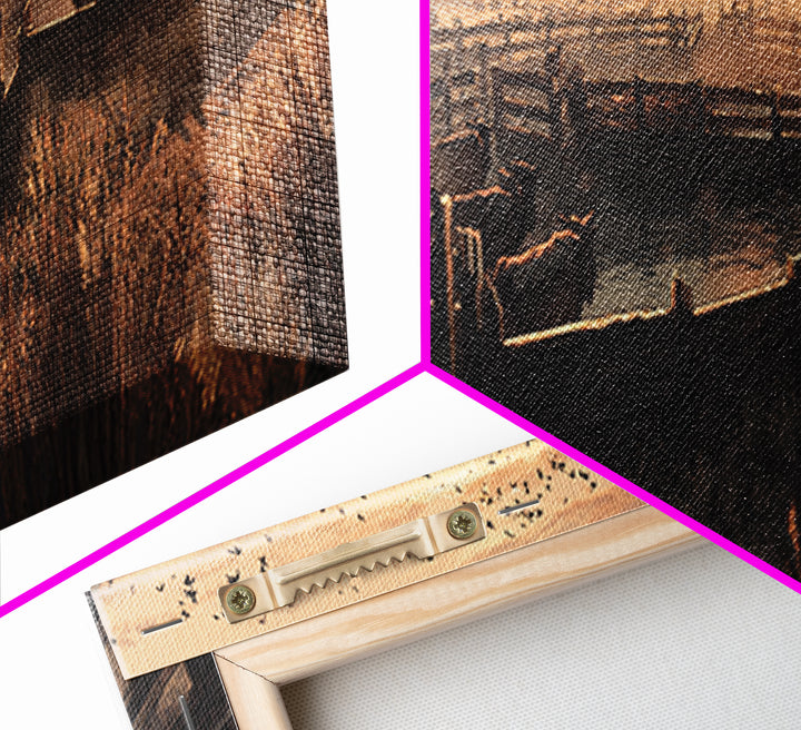 Sepia Ranch Corral Sunset Framed Canvas Print, Western Wall Art, Rustic Farmhouse Decor, Cowboy Landscape, Housewarming Gift
