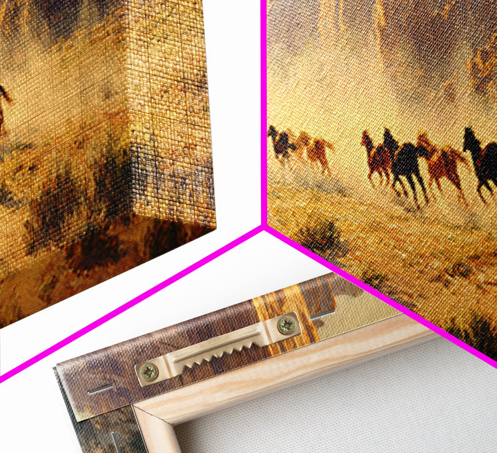 Wild Horses Running Through Desert Canyon Wall Art, Western Landscape Canvas Print, Southwest Decor, Rustic Living Room Art