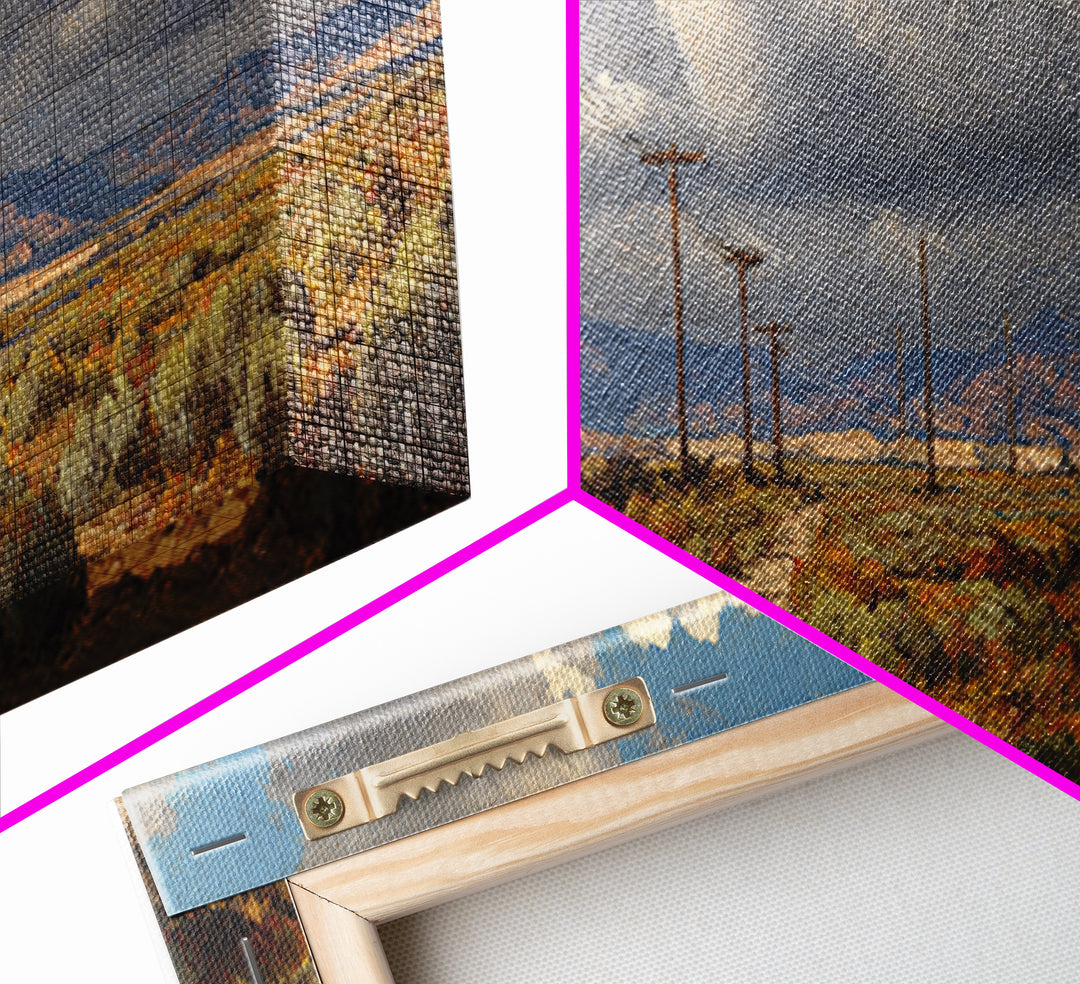 Desert Telephone Poles And Storm Clouds Wall Art, Western Landscape Canvas, Rustic Southwest Decor, Panoramic Print For Living Room