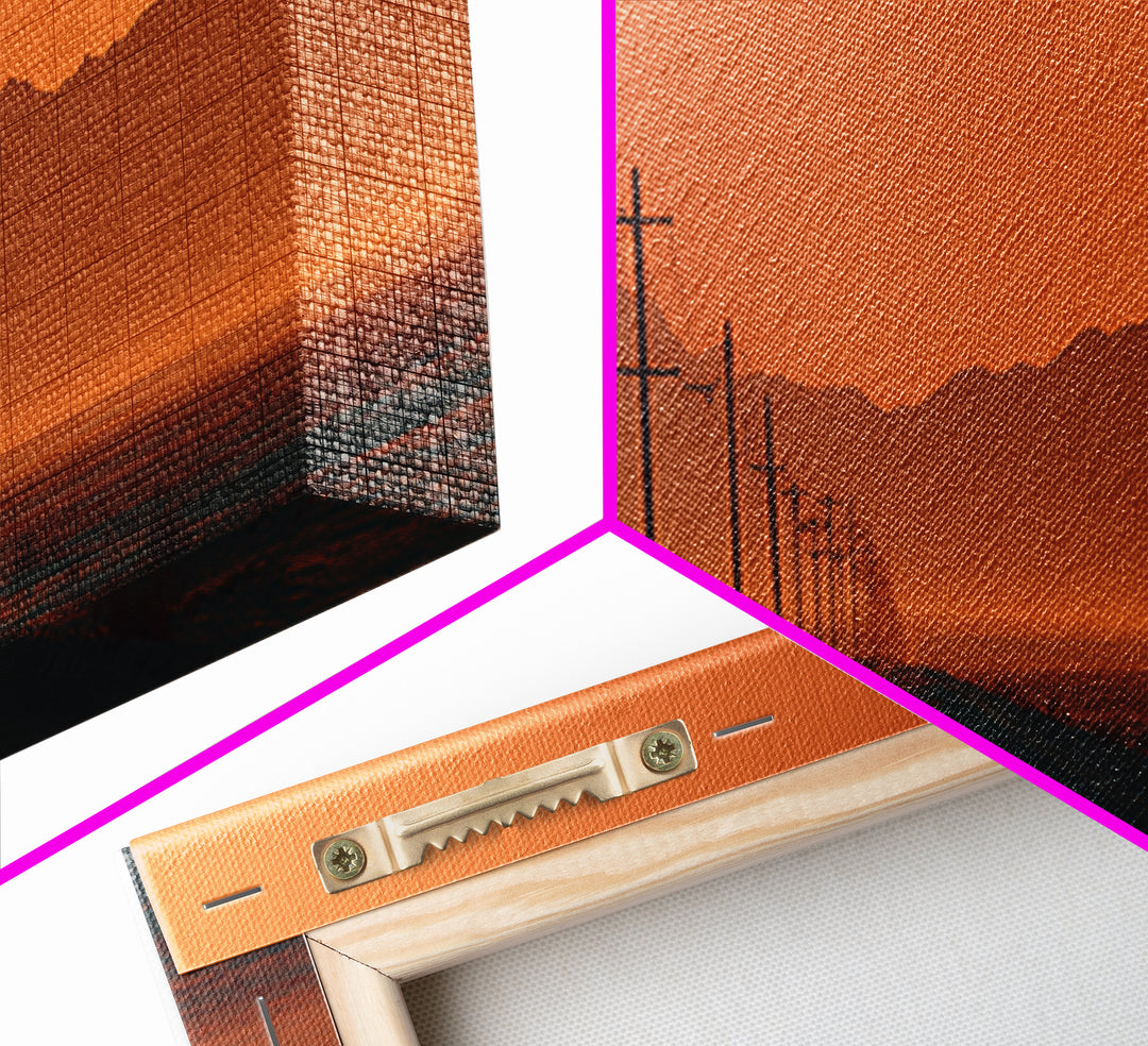 Orange Desert Road With Utility Poles, Southwestern Wall Art, Desert Canvas Print, Modern Rustic Decor, Western Wall Decor