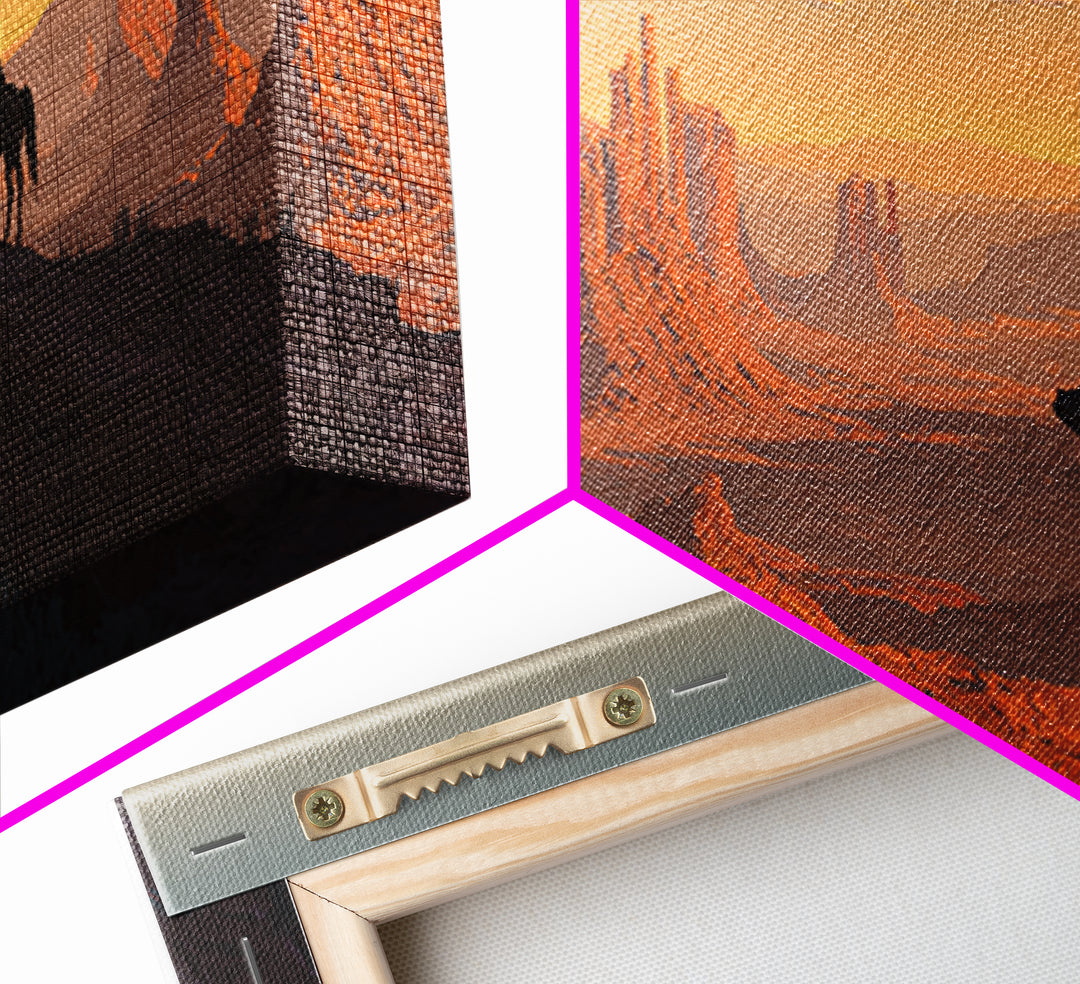 Western Cowboy Desert Sunset Wall Art, Monument Valley Canvas Print, Southwestern Decor For Man Cave Living Room And Office