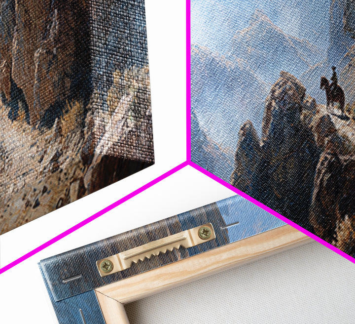 Snowy Mountain Canyon Rider Canvas Print, Western Landscape Wall Art, Eagle Wilderness Decor, Rustic Office Gift For Him