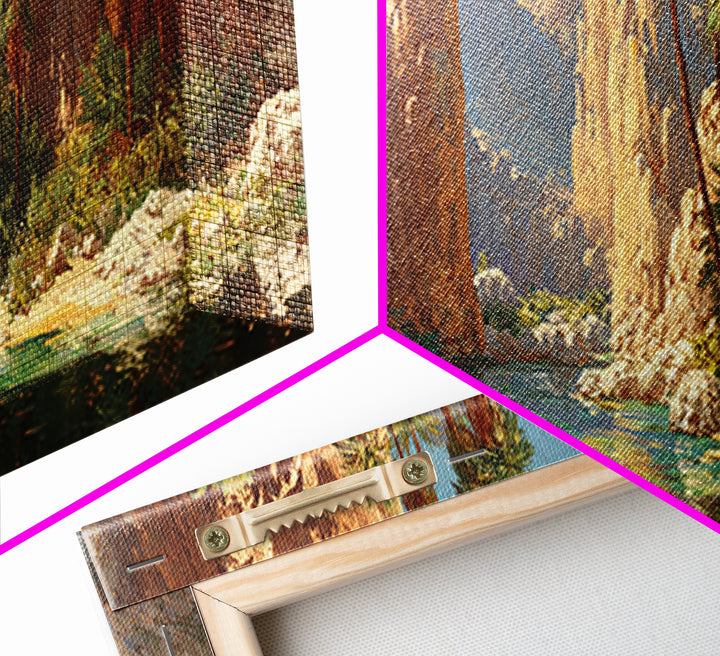 Desert Canyon Oasis Framed Canvas Print, Palm River Landscape Wall Art, Southwestern Decor, Large Panoramic Nature Print