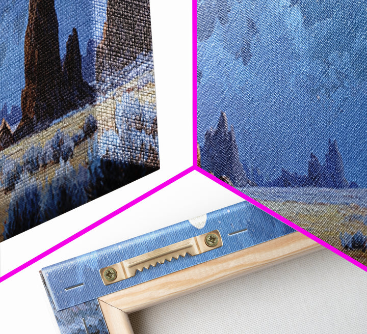 Moonlit Desert Rock Spires Canvas Print, Surreal Landscape Wall Art, Night Sky Decor, Southwestern Art, Moody Bedroom Wall Art