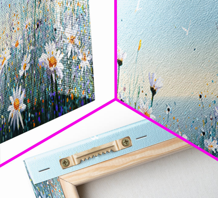 Blue Daisy Meadow Wall Art, Coastal Wildflower Canvas Print, Serene Nature Decor, Nursery Bedroom Art, Housewarming Gift